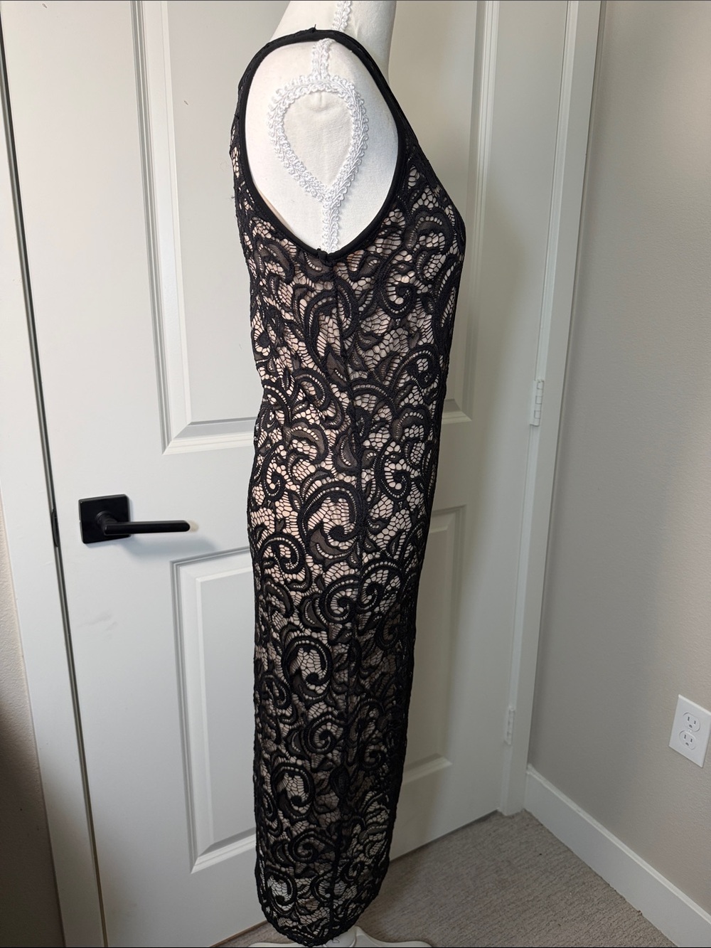 Black Lace Midi Dress with Nude Lining - Picture 5 of 6